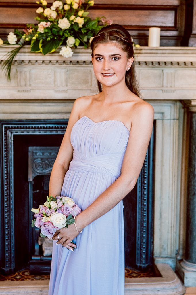 Bridesmaid in front of Fireplace in the Ballroom, Morpeth Town Hall