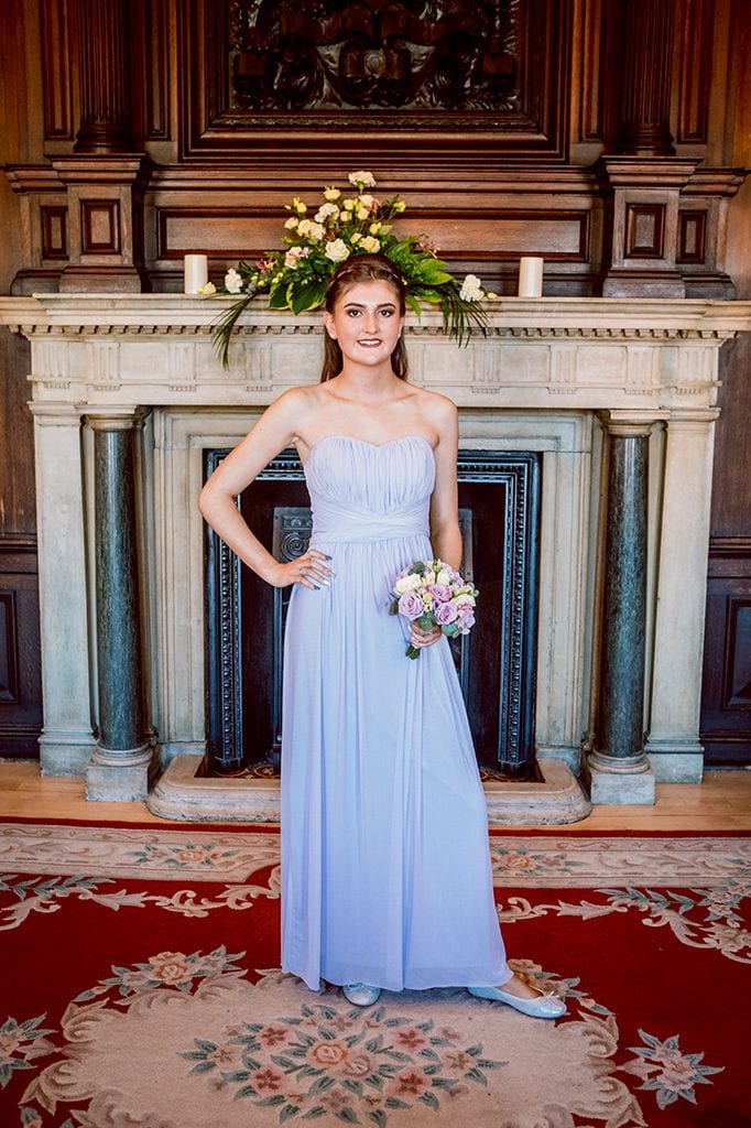Bridesmaid in front of Fireplace in the Ballroom, Morpeth Town Hall
