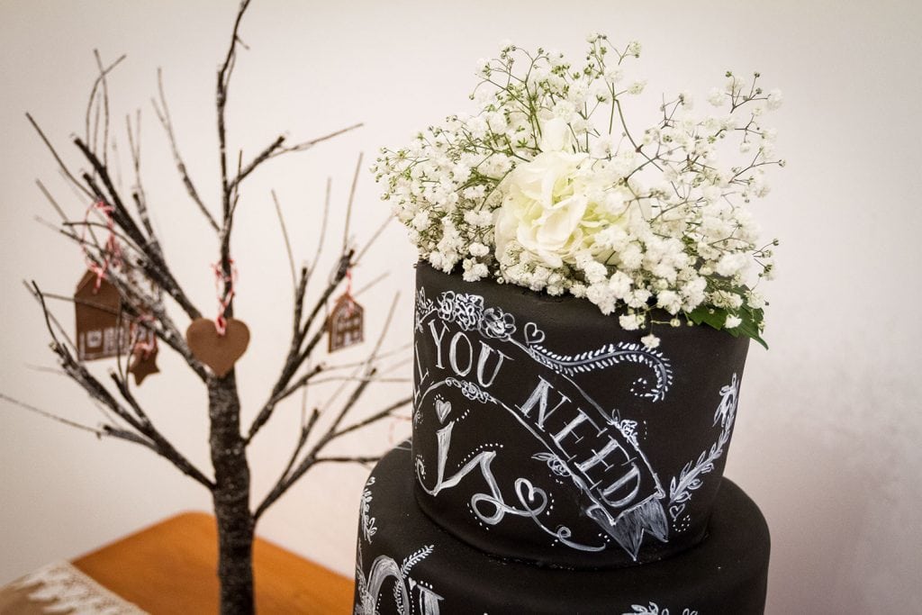 Close up of Black Icing Wedding Cake