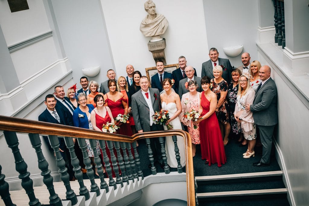 Group photo on the stairs of Morpeth Town Hall