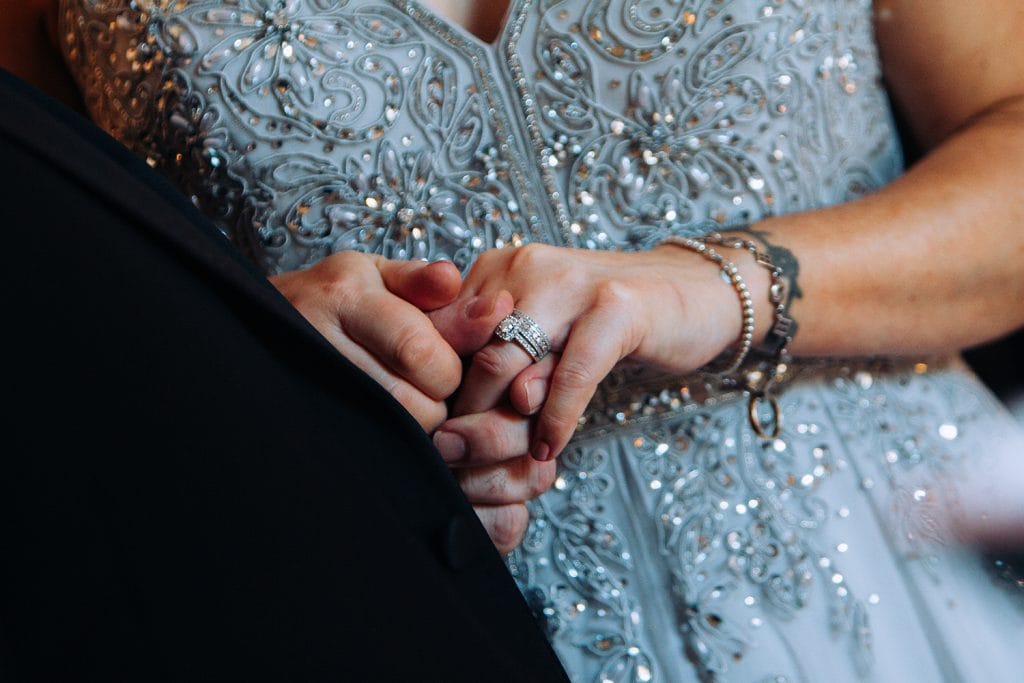 Close up of brides wedding rings at Horton Grange