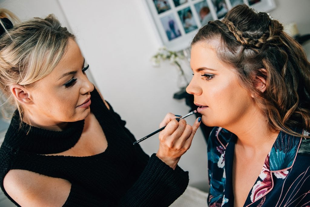 A Bridesmaid having makeup applied in at a South Shields Wedding
