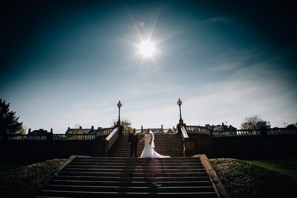 Sophie & James on the steps of Marine Park in South Shields