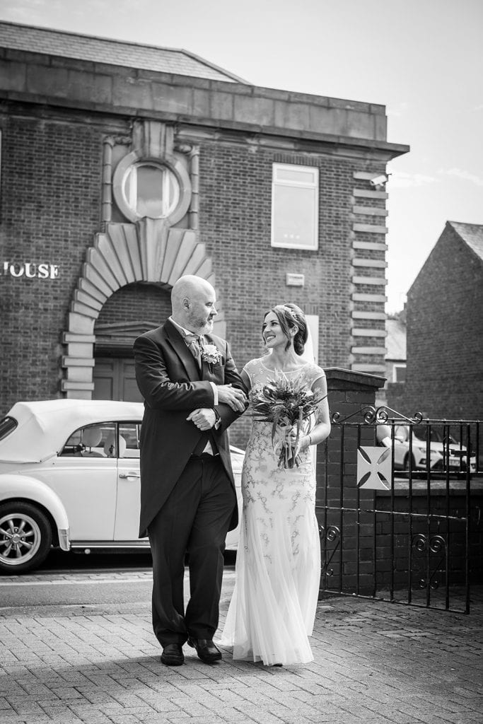 Bride & her Brother arriving at St Aidan's RC Church in Ashington