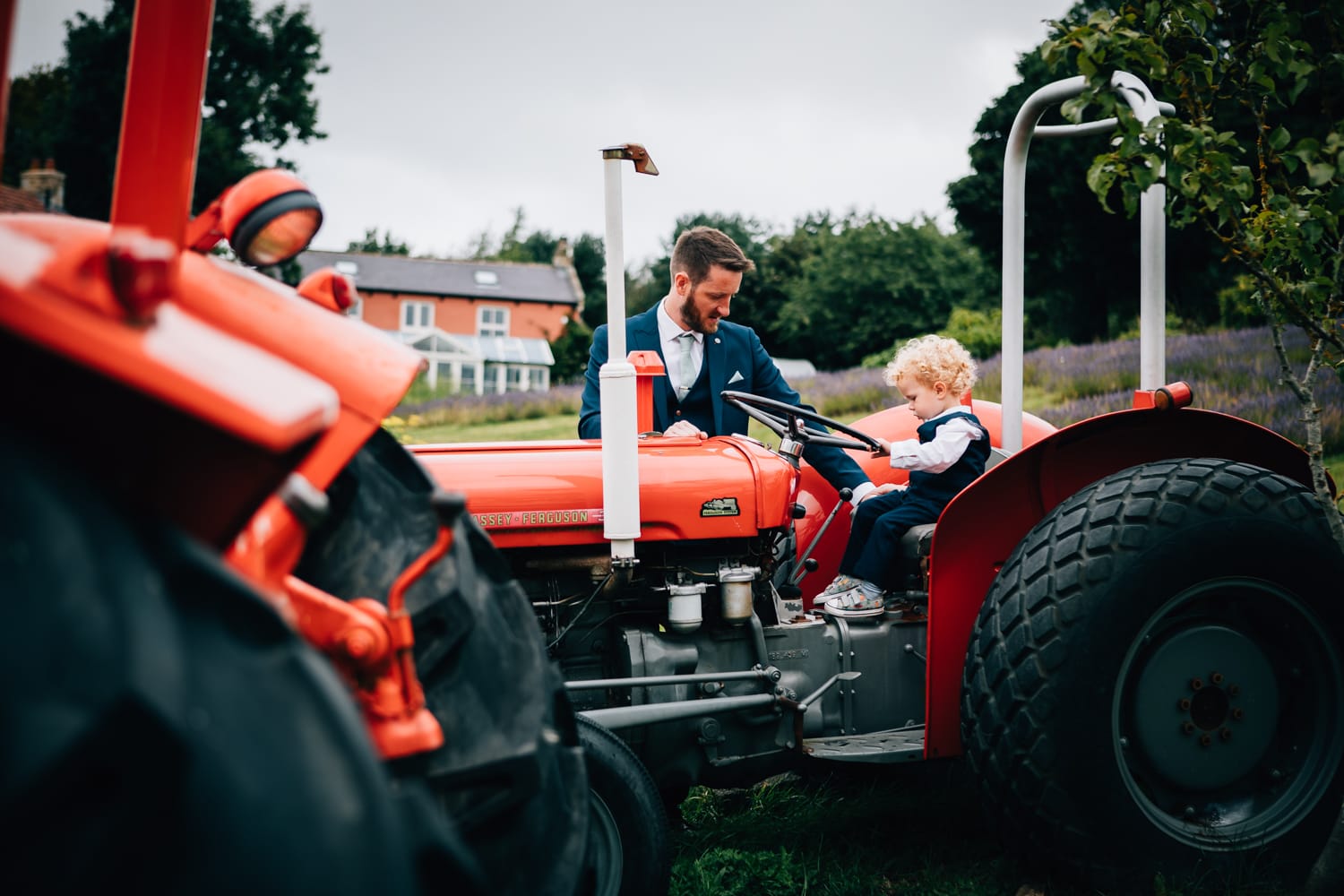 Best Man & Grooms Son on Tractor