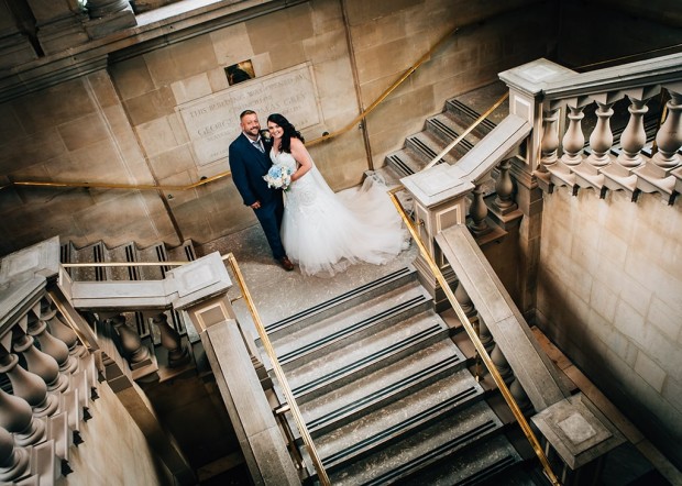 Bride & Groom on the staircase of South Shields Town Hall